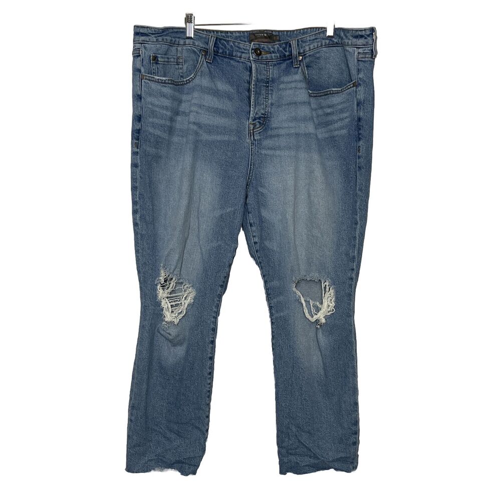 Torrid Premium Straight Jeans Women's 20R Blue High Rise Distressed Raw Hem